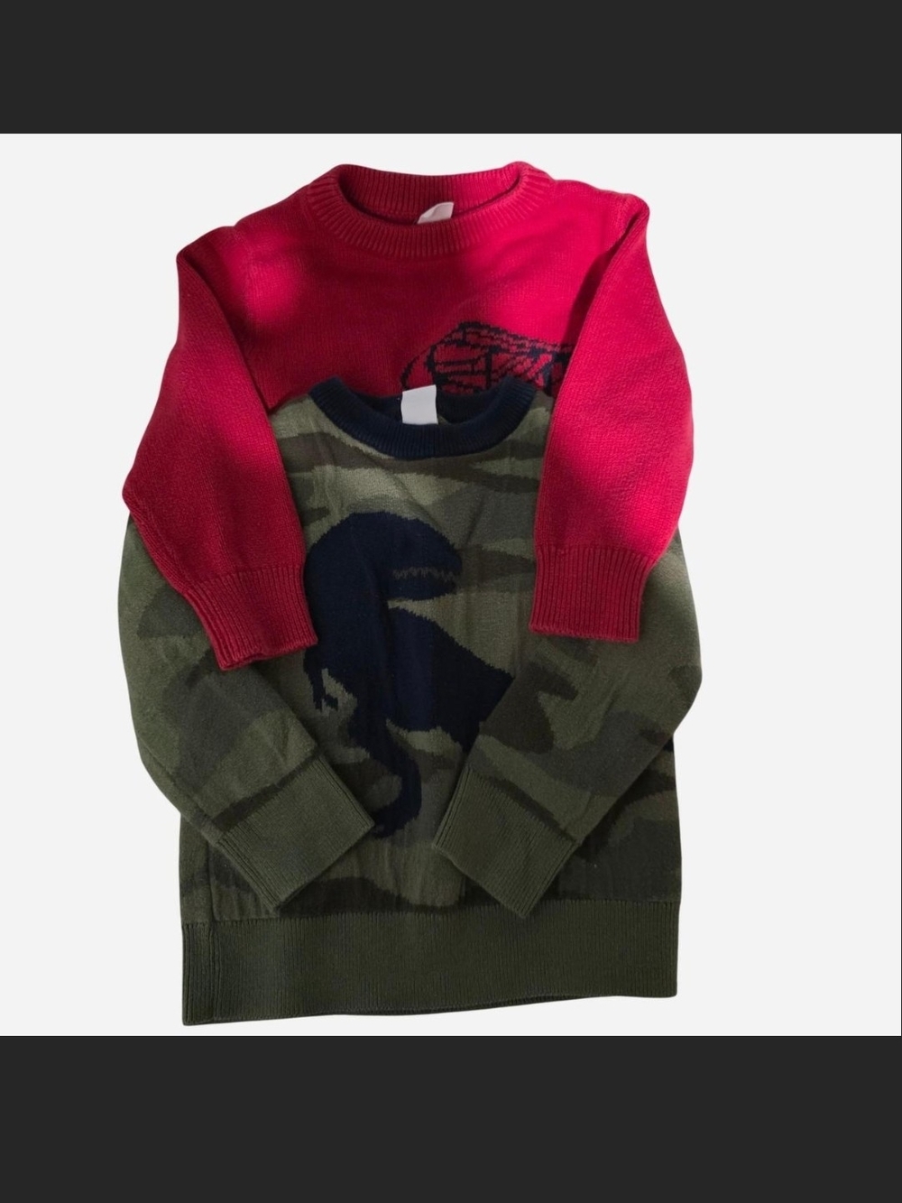 GAP Red & Olive Green Dinosaur Knit Sweater Bundlw